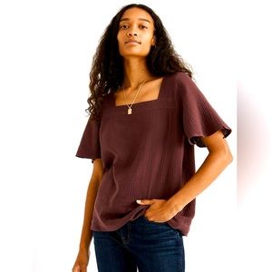 Madewell Lightspun Harlow Square-Neck Top, XS Purple